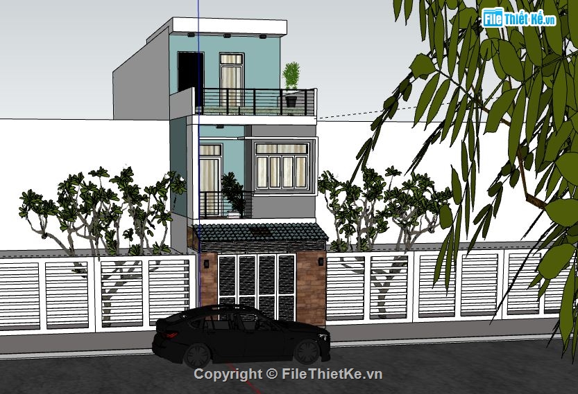 Nhà phố 3 tầng,model su nhà phố 3 tầng,sketchup nhà phố 3 tầng