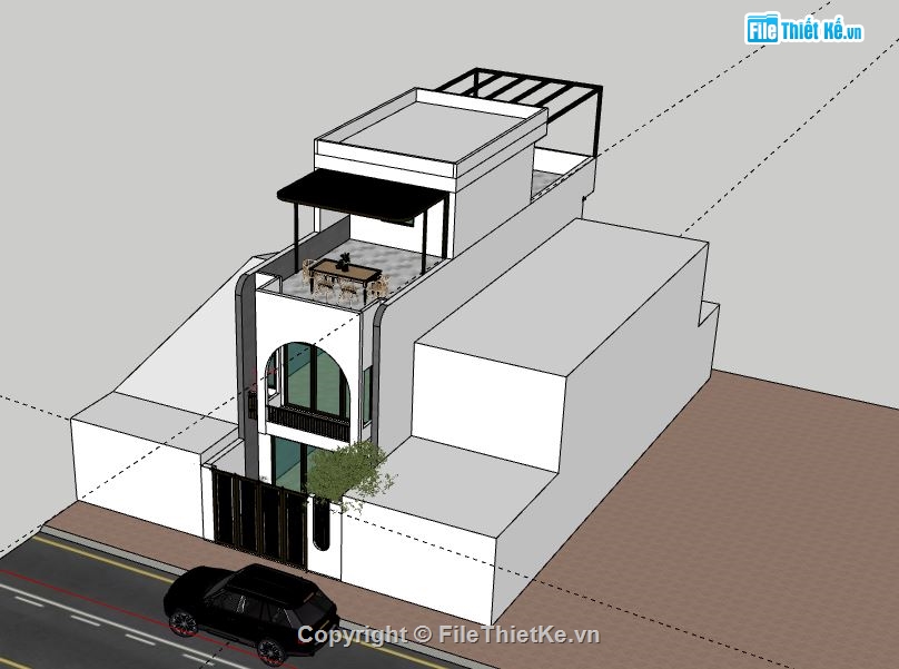 Nhà phố 3 tầng,model su nhà phố 3 tầng,sketchup nhà phố 3 tầng