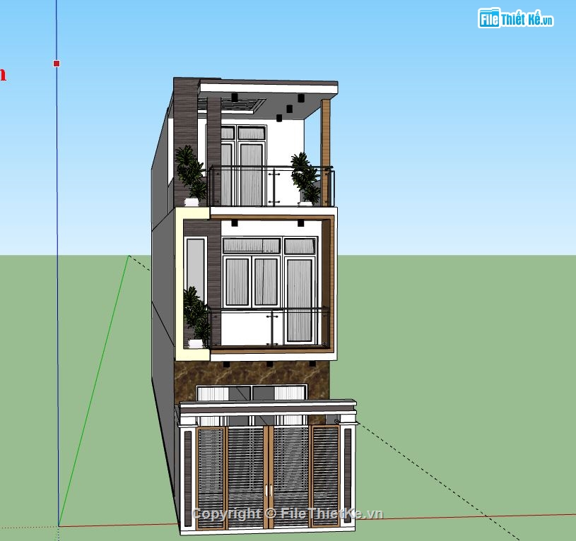 Nhà phố 3 tầng,Model su nhà phố 3 tầng,sketchup nhà phố 3 tầng