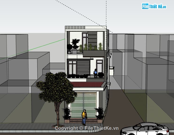 Nhà phố 3 tầng,Model su nhà phố 3 tầng,sketchup nhà phố 3 tầng