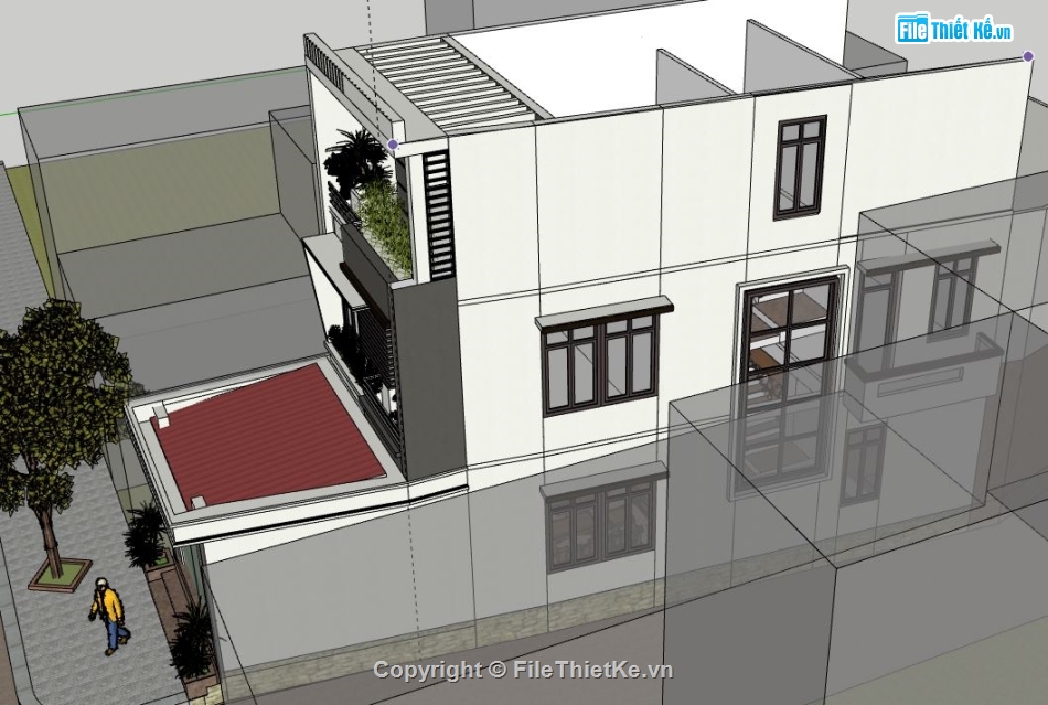 Nhà phố 3 tầng,Model su nhà phố 3 tầng,sketchup nhà phố 3 tầng