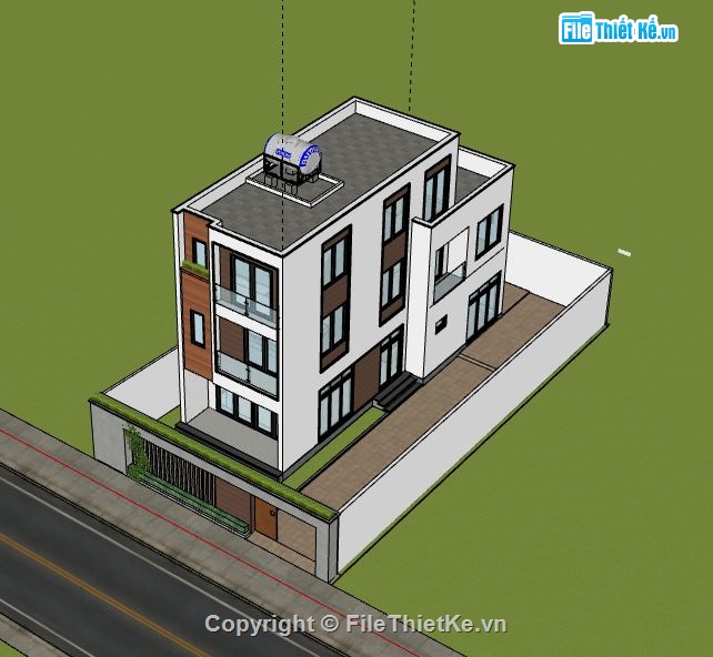 Nhà phố 3 tầng,Model su nhà phố 3 tầng,sketchup nhà phố 3 tầng