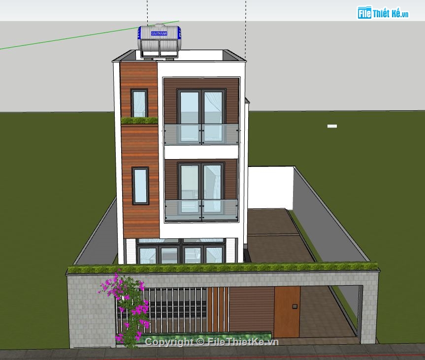 Nhà phố 3 tầng,Model su nhà phố 3 tầng,sketchup nhà phố 3 tầng