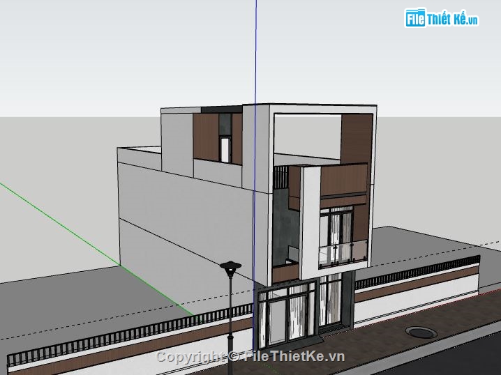 nhà phố 3 tầng,Model su nhà phố 3 tầng,sketchup nhà phố 3 tầng