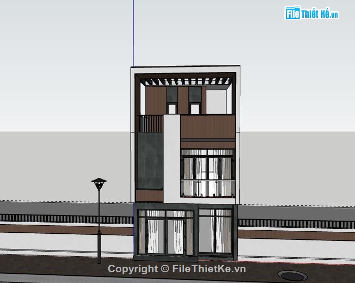 nhà phố 3 tầng,Model su nhà phố 3 tầng,sketchup nhà phố 3 tầng