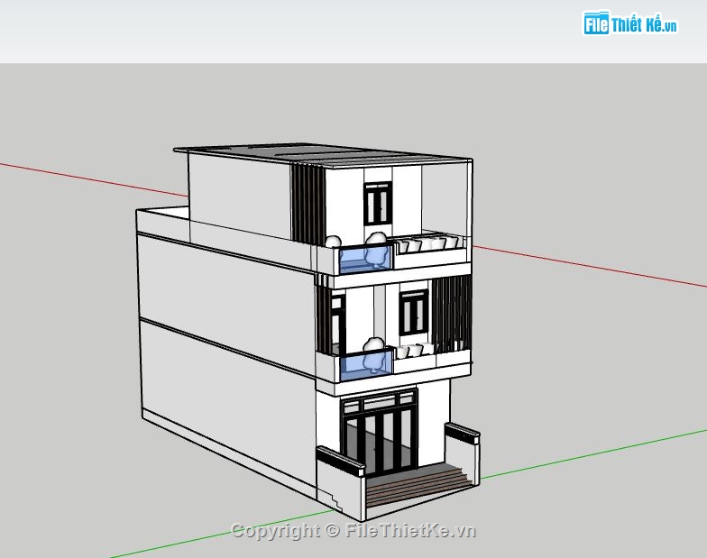 Nhà phố 3 tầng,Model su nhà phố 3 tầng,sketchup nhà phố 3 tầng