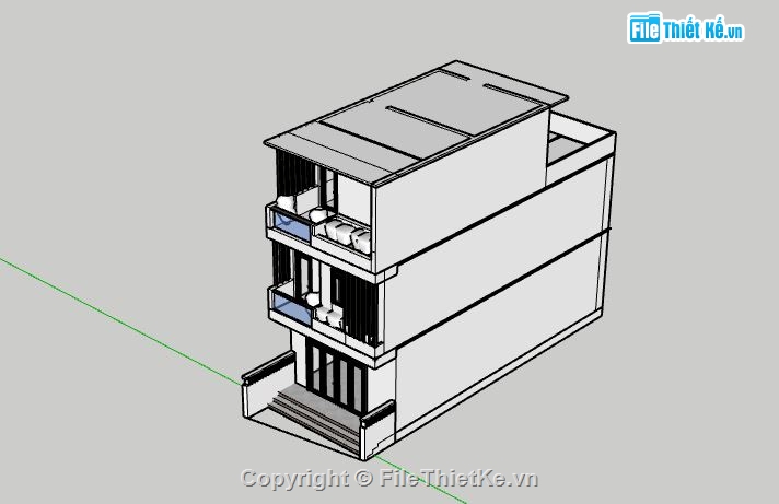 Nhà phố 3 tầng,Model su nhà phố 3 tầng,sketchup nhà phố 3 tầng