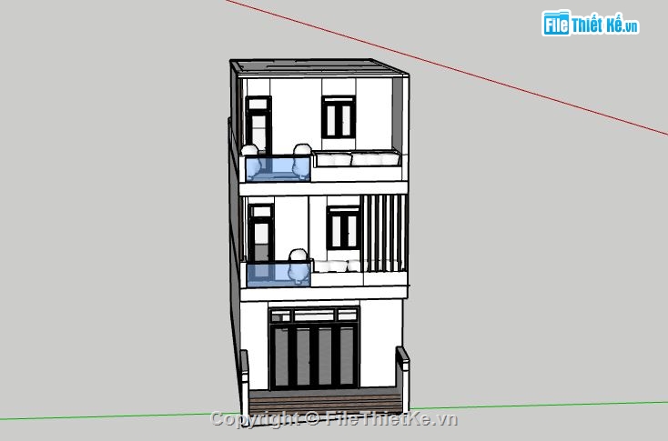 Nhà phố 3 tầng,Model su nhà phố 3 tầng,sketchup nhà phố 3 tầng