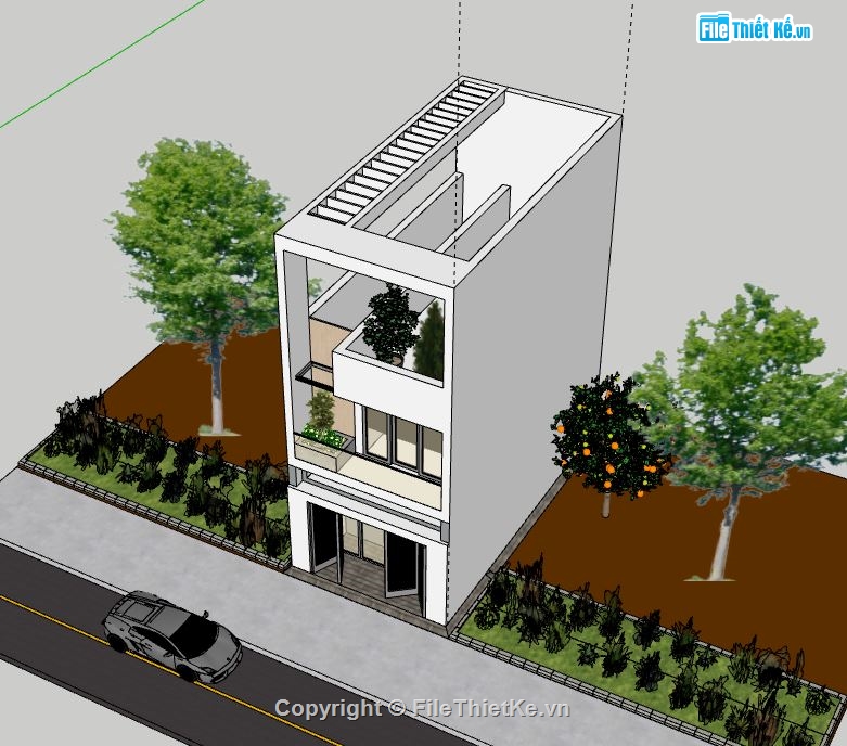 Nhà phố 3 tầng,File su nhà phố 3 tầng,sketchup nhà phố 3 tầng