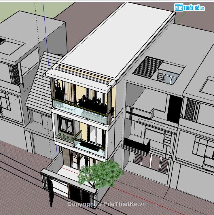 Nhà phố 3 tầng,model su nhà phố 3 tầng,sketchup nhà phố 3 tầng