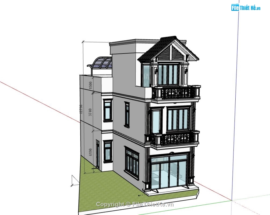 Nhà phố 3 tầng,Model su nhà phố 3 tầng,sketchup nhà phố 3 tầng