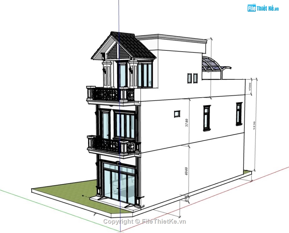 Nhà phố 3 tầng,Model su nhà phố 3 tầng,sketchup nhà phố 3 tầng