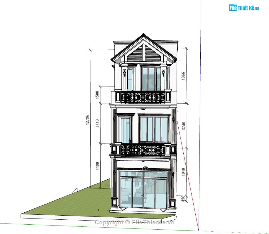 Nhà phố 3 tầng,Model su nhà phố 3 tầng,sketchup nhà phố 3 tầng