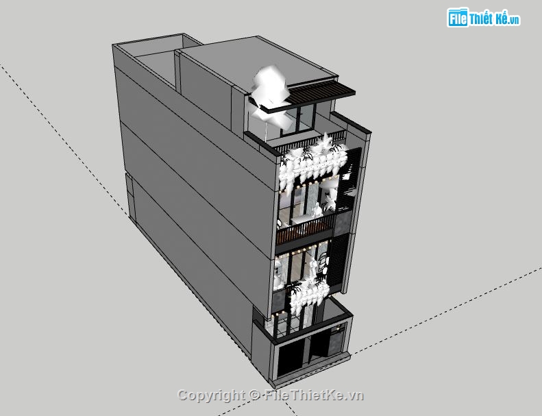 Nhà phố 3 tầng,Model su nhà phố 3 tầng,sketchup nhà phố 3 tầng