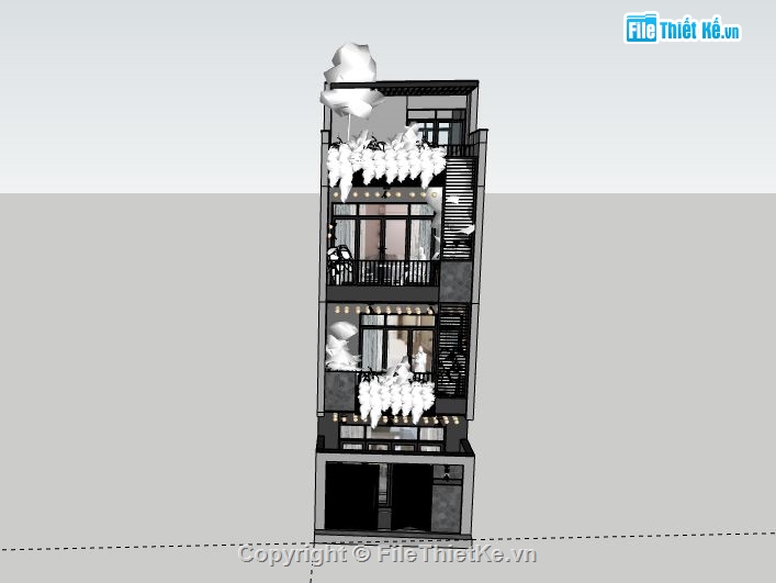 Nhà phố 3 tầng,Model su nhà phố 3 tầng,sketchup nhà phố 3 tầng