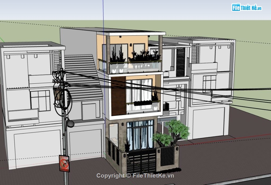 Nhà phố 3 tầng,model su nhà phố 3 tầng,sketchup nhà phố 3 tầng