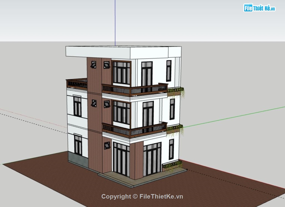 Nhà phố 3 tầng,model su nhà phố 3 tầng,sketchup nhà phố 3 tầng