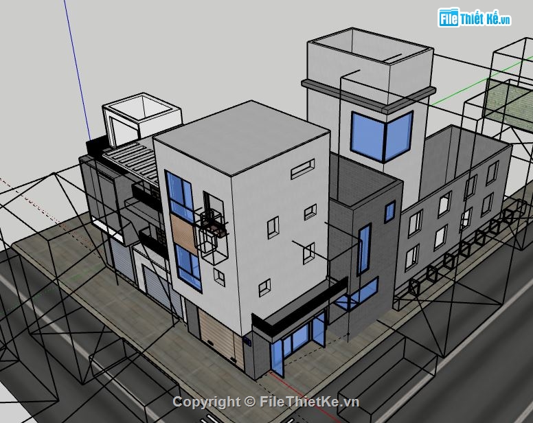 Nhà phố 3 tầng,model su nhà phố 3 tầng,model sketchup nhà phố 3 tầng