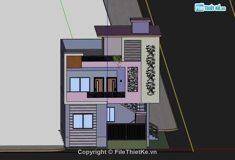 Nhà phố 3 tầng,file su nhà phố 3 tầng,sketchup nhà phố 3 tầng