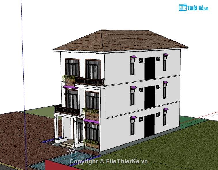 nhà phố 3 tầng,model su nhà phố 3 tầng,model sketchup nhà phố 3 tầng