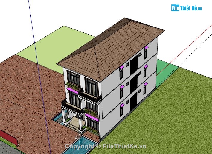 nhà phố 3 tầng,model su nhà phố 3 tầng,model sketchup nhà phố 3 tầng