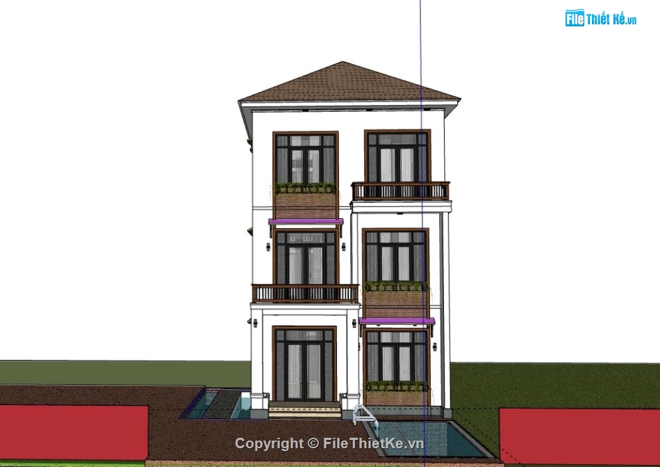 nhà phố 3 tầng,model su nhà phố 3 tầng,model sketchup nhà phố 3 tầng