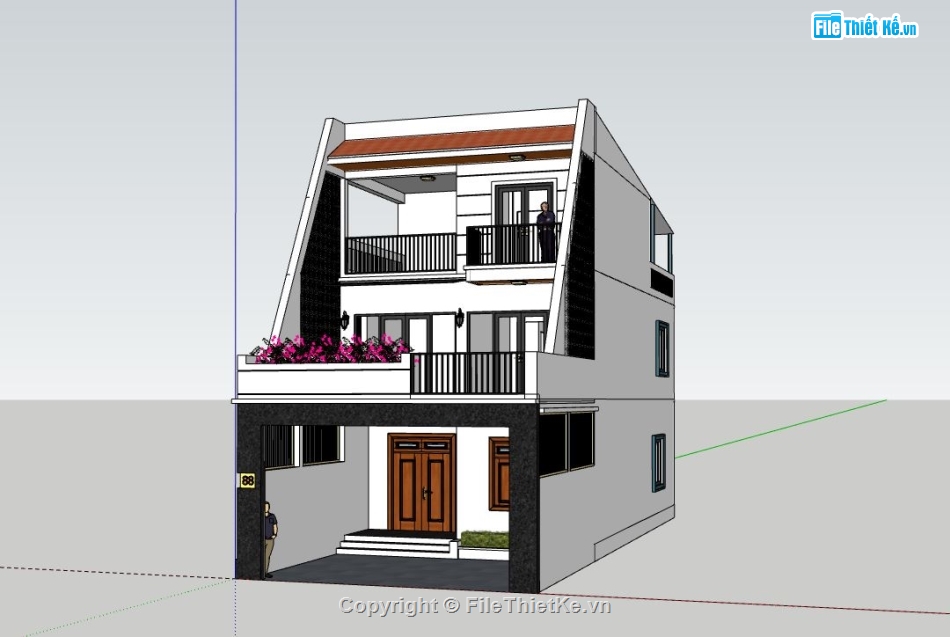 Nhà phố 3 tầng,Sketchup nhà phố 3 tầng,nhà phố 3 tầng file su