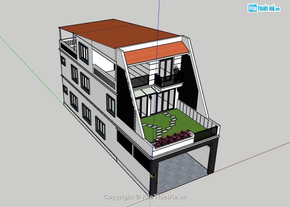 Nhà phố 3 tầng,Sketchup nhà phố 3 tầng,nhà phố 3 tầng file su