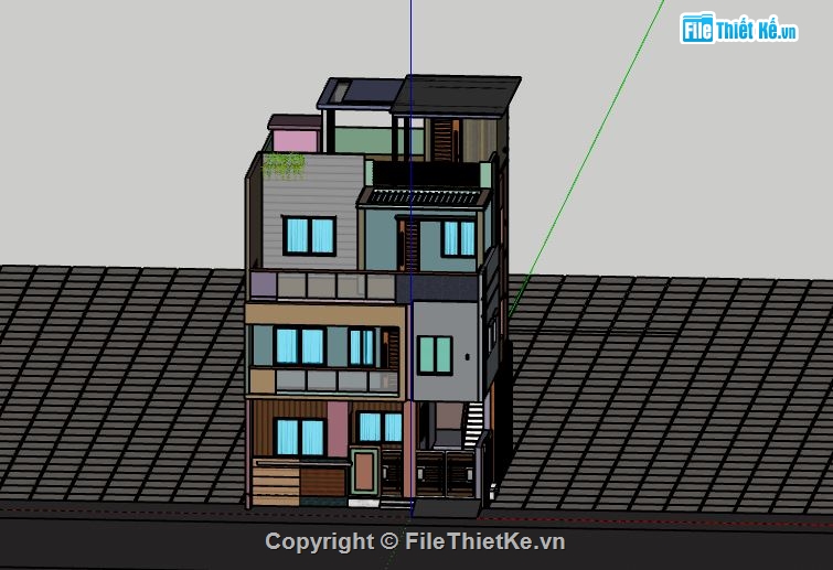 Nhà phố 3 tầng,file su nhà phố 3 tầng,file sketchup nhà phố 3 tầng