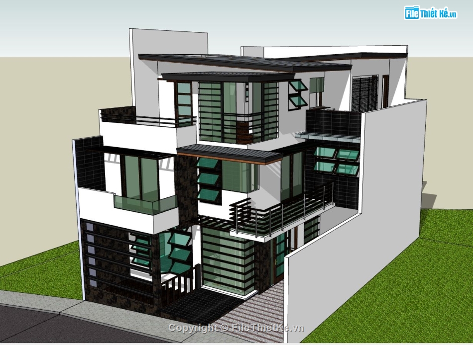 nhà phố 3 tầng,sketchup nhà phố 3 tầng,model su nhà phố 3 tầng