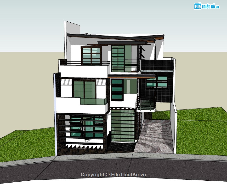 nhà phố 3 tầng,sketchup nhà phố 3 tầng,model su nhà phố 3 tầng