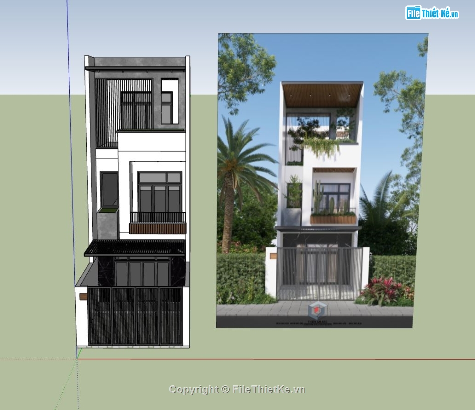 nhà phố 3 tầng,nhà 3 tầng hiện đại,file sketchup nhà phố 3 tầng