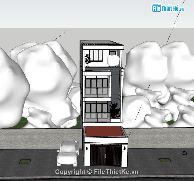 Nhà phố 4 tầng,Model su nhà phố 4 tầng,nhà phố 4 tầng file su