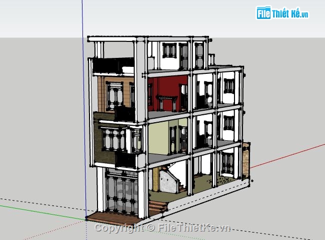 nhà phố 4 tầng,model su nhà phố 4 tầng,sketchup nhà phố 4 tầng