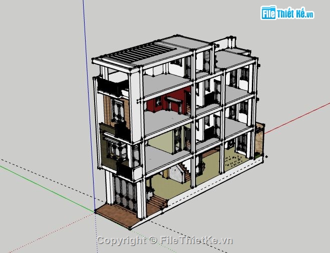 nhà phố 4 tầng,model su nhà phố 4 tầng,sketchup nhà phố 4 tầng