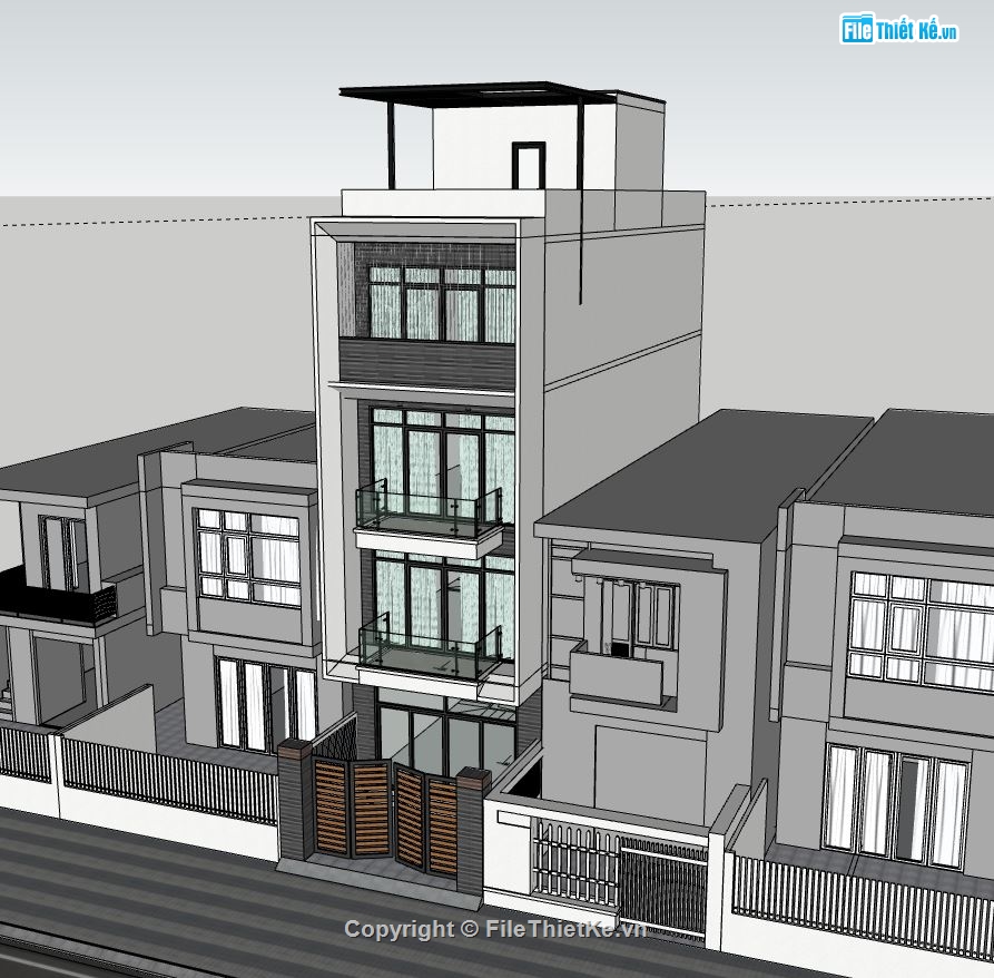 Nhà phố 4 tầng,file su nhà phố 4 tầng,sketchup nhà phố 4 tầng