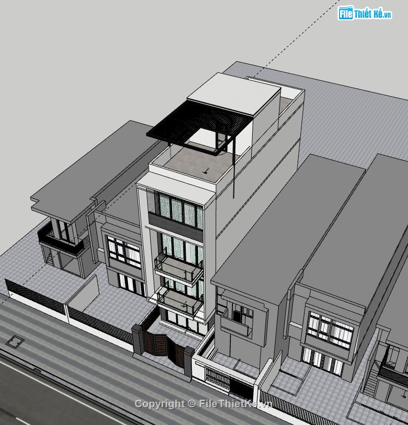 Nhà phố 4 tầng,file su nhà phố 4 tầng,sketchup nhà phố 4 tầng