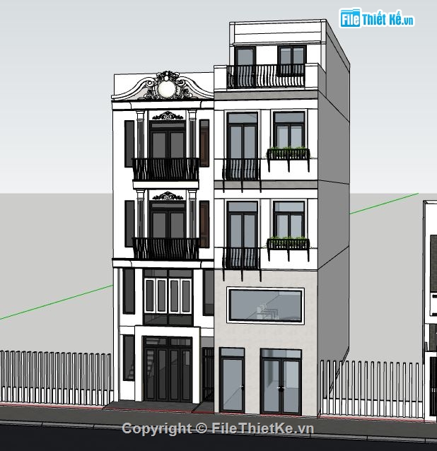 nhà phố 4 tầng,sketchup nhà phố 4 tầng,mode su nhà phố 4 tầng