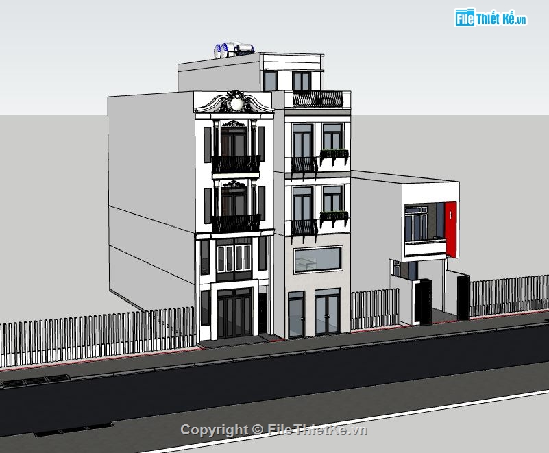 nhà phố 4 tầng,sketchup nhà phố 4 tầng,mode su nhà phố 4 tầng