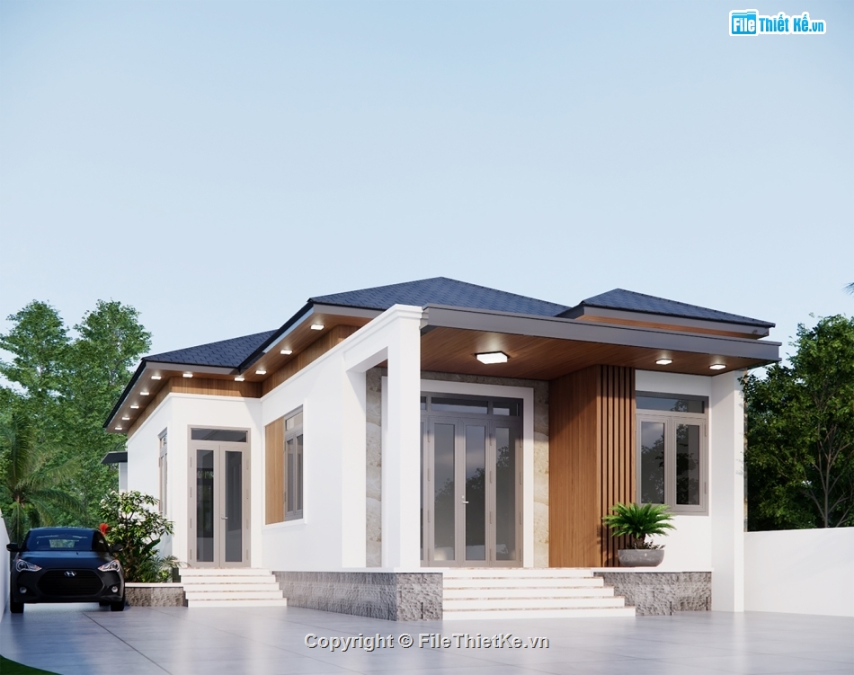 sketchup nhà cấp 4 mái nhật,nhà cấp 4 đẹp,thiết kế nhà phố,thiết kế nhà vườn mái nhật