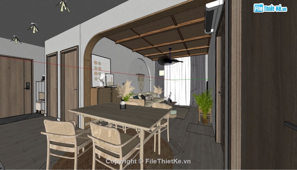 nội thất phòng khách,Sketchup phòng khách bếp,nội thất phòng khách bếp sketchup