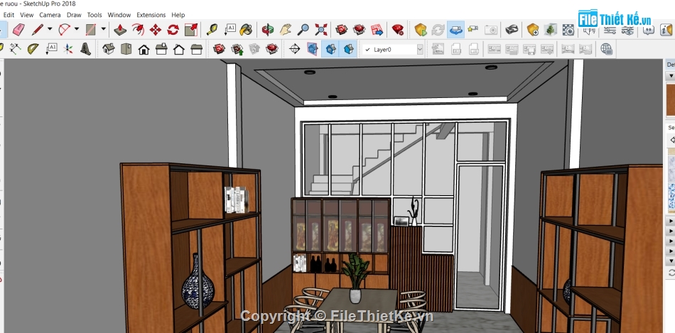 Sketch Up nội thất,Nội thất quầy rượu,tủ rượu file sketchup,quầy bar trong nhà,quầy bar và tủ rượu