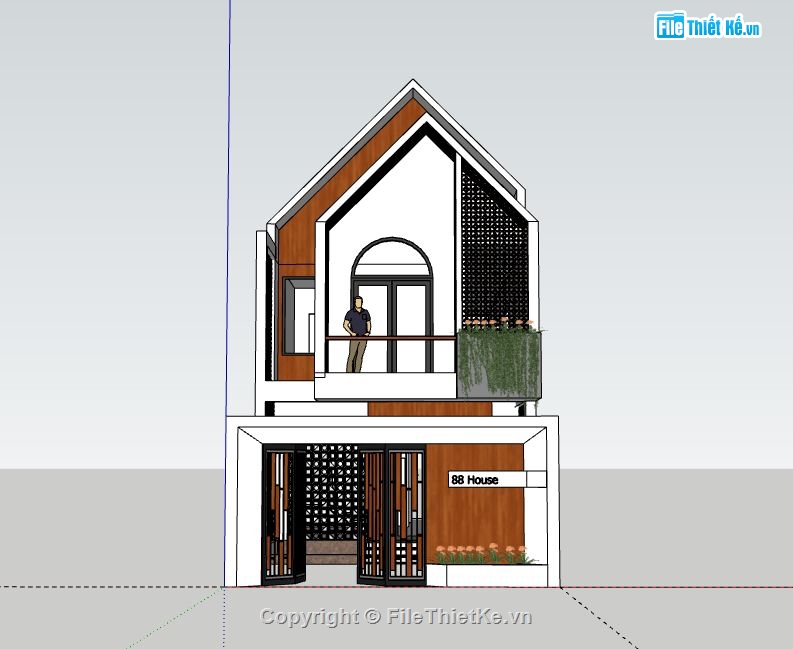 Nhà phố 2 tầng,model su nhà phố 2 tầng,sketchup nhà phố 2 tầng