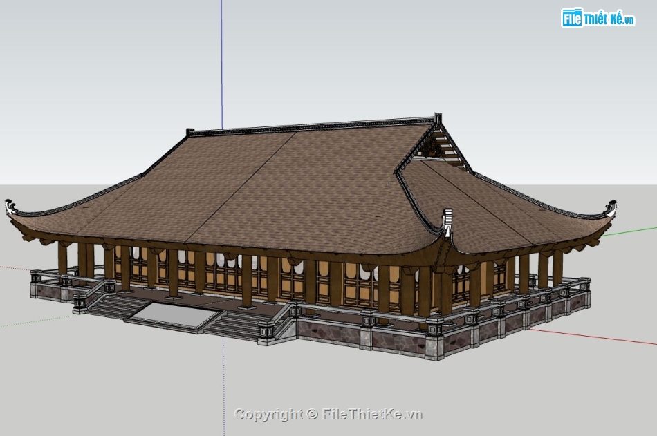 nhà mái ngói truyền thống,sketchup nhà mái ngói,nhà mái ngói đẹp