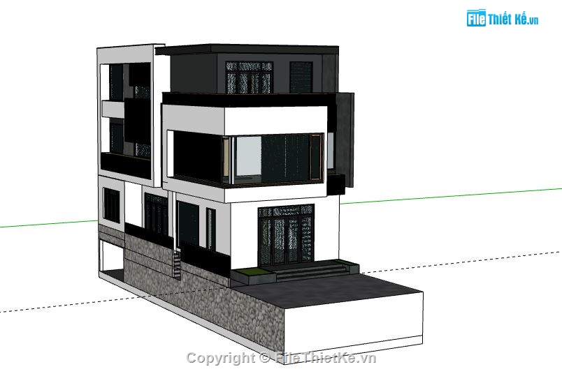 Nhà phố 3 tầng,model su nhà phố 3 tầng,model sketchup nhà phố 3 tầng