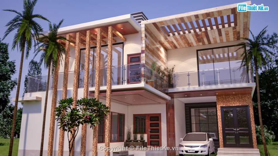 villa 2 tầng,model sketchup villa 2 tầng,mẫu villa hiện đại