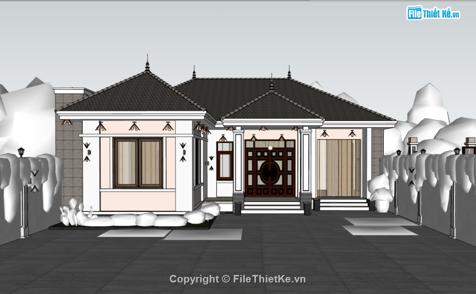 nhà 1 tầng,su nhà 1 tầng,sketchup nhà 1 tầng