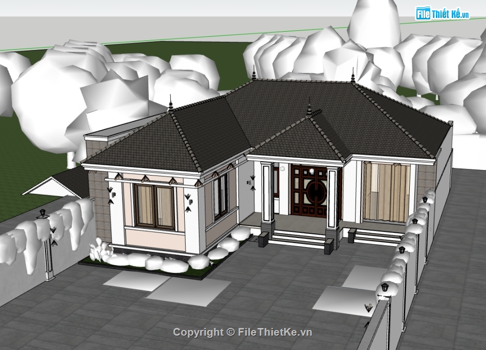 nhà 1 tầng,su nhà 1 tầng,sketchup nhà 1 tầng