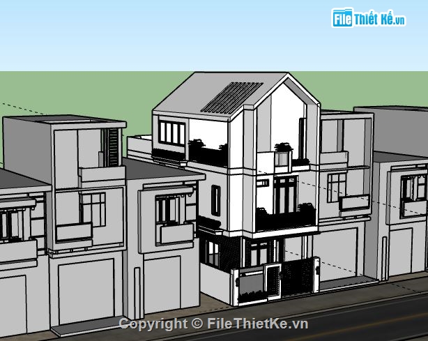 Nhà phố 3 tầng,Model su nhà phố 3 tầng,sketchup nhà phố 3 tầng