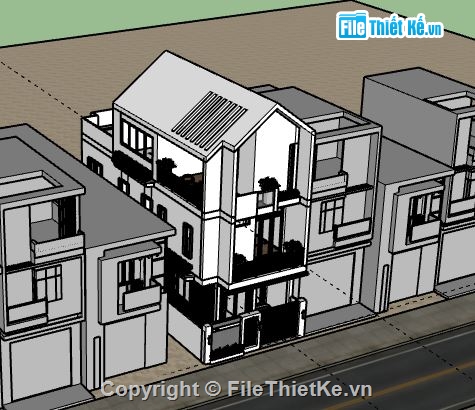 Nhà phố 3 tầng,Model su nhà phố 3 tầng,sketchup nhà phố 3 tầng